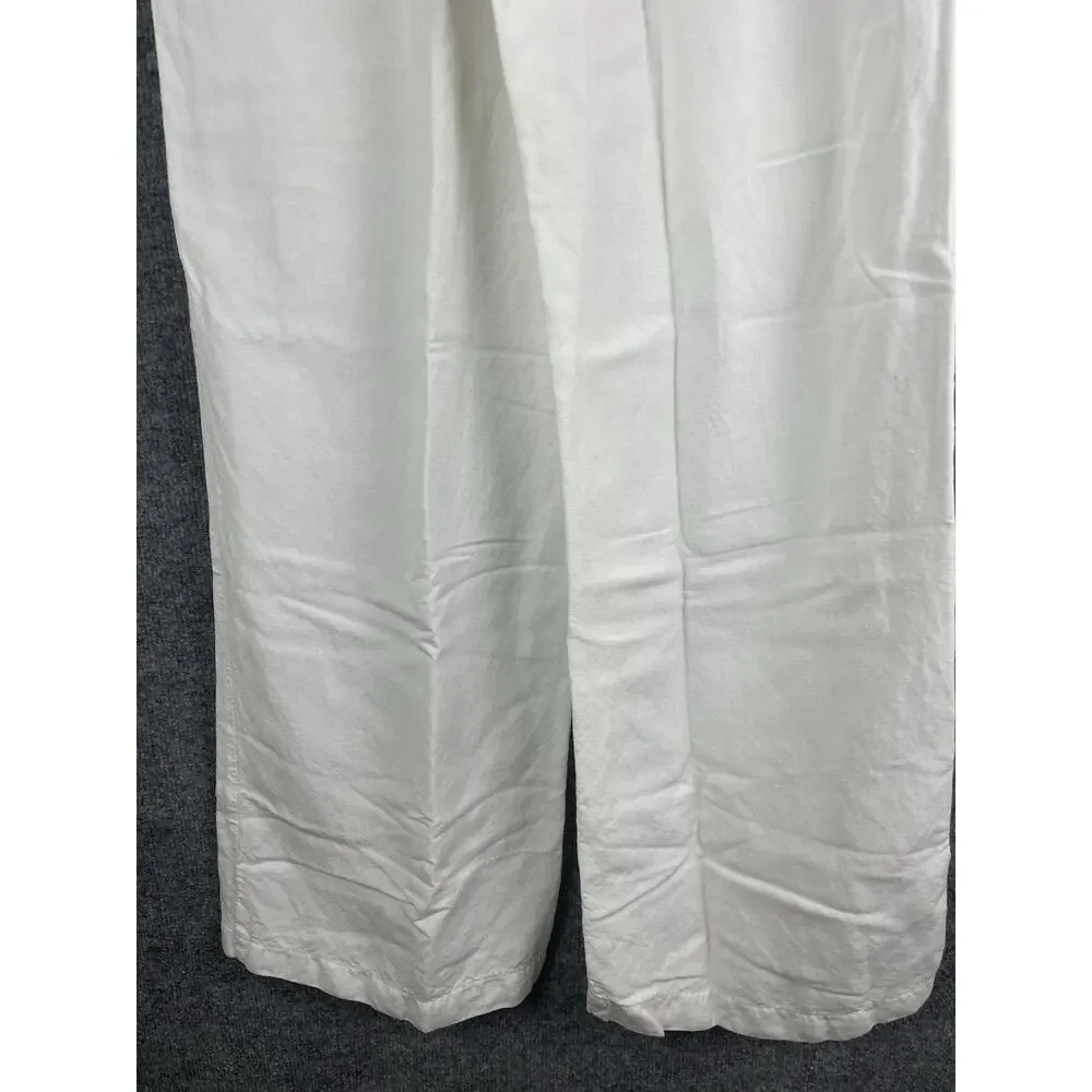 H&M Linen Blend Strech Palazzo Pants, Drawstring Size Large White Boho Lagenlook